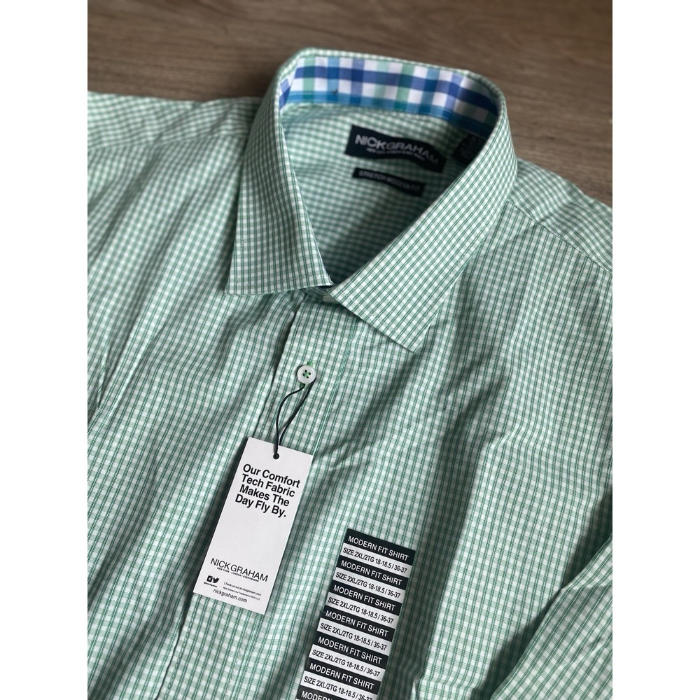 NEW Nick Graham Men's Gingham Button Down‎ Shirt Green Size 2XL Classy Check NWT